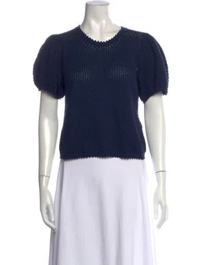 Pre-owned Doen Crew Neck Short Sleeve Top In Blue