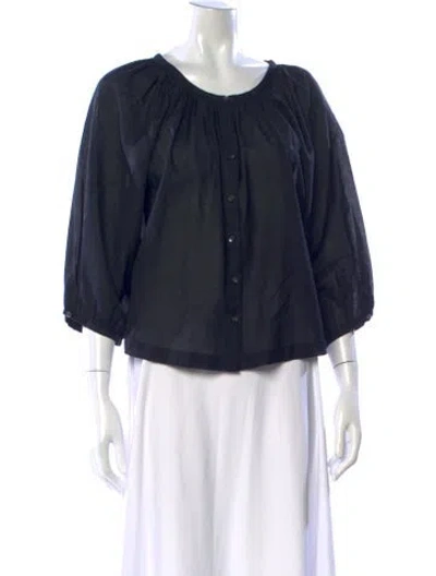 Pre-owned Doen Crew Neck Three-quarter Sleeve Blouse In Black