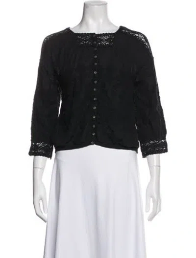 Pre-owned Doen Crew Neck Three-quarter Sleeve Blouse In Black