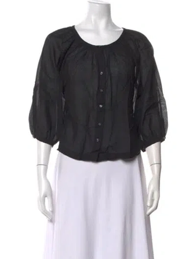 Pre-owned Doen Crew Neck Three-quarter Sleeve Blouse In Black