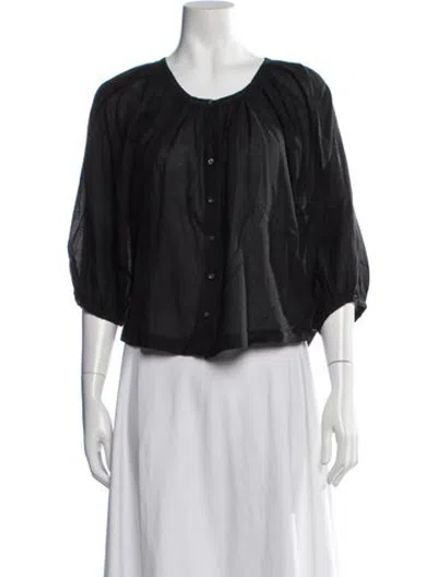 Pre-owned Doen Crew Neck Three-quarter Sleeve Blouse In Black