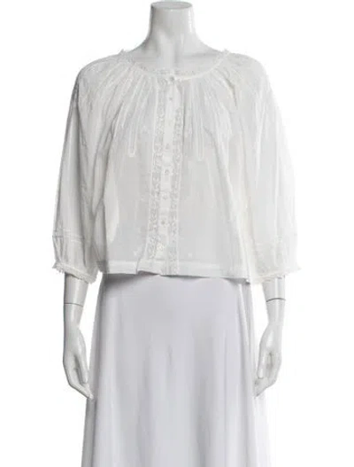 Pre-owned Doen Crew Neck Three-quarter Sleeve Blouse In Neutral
