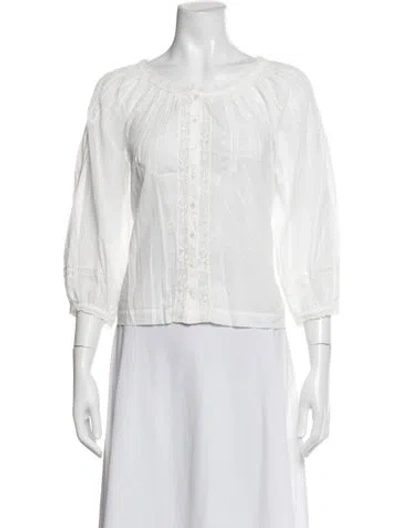 Pre-owned Doen Crew Neck Three-quarter Sleeve Blouse In Neutrals