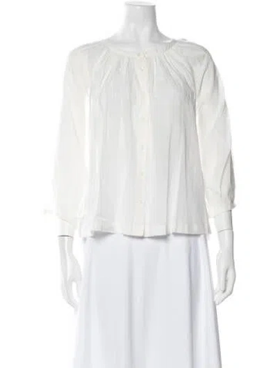 Pre-owned Doen Crew Neck Three-quarter Sleeve Blouse In White