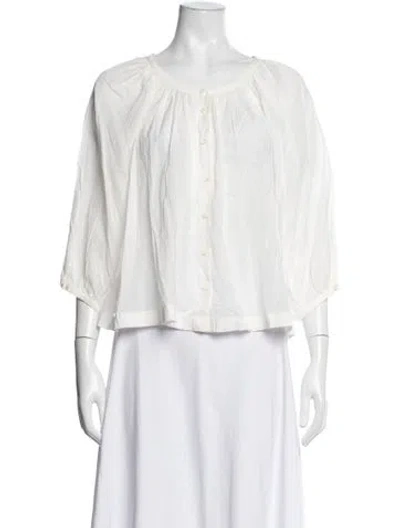 Pre-owned Doen Crew Neck Three-quarter Sleeve Blouse In White