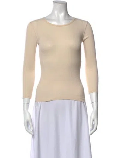 Pre-owned Doen Crew Neck Three-quarter Sleeve Top In Neutrals