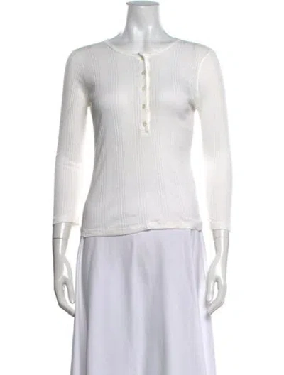 Pre-owned Doen Crew Neck Three-quarter Sleeve Top In White