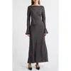 Doen Dôen Daniva Long Sleeve Silk Blend Satin Maxi Dress In Black