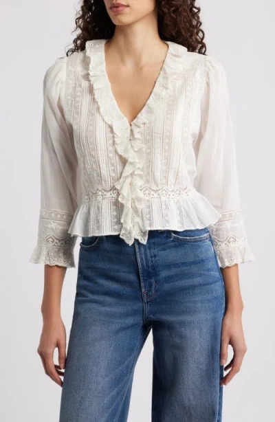 Doen Dôen Eldoris Lace Detail Organic Cotton Top In White