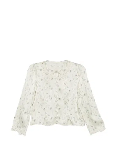 Doen Elianne Floral-print Lace-trim Top In White