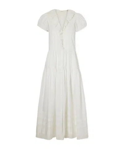 Doen Eliette Ruffle-trim Midi Dress In White