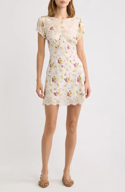 Doen Dôen Elisaria Lace Trim Silk Minidress In Sweetbriar Floral