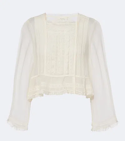 Doen Dôen Elodine Lace-trimmed Silk Chiffon Top In White