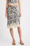 Doen Elowette Lace-trimmed Floral-print Silk-satin Skirt In Multi