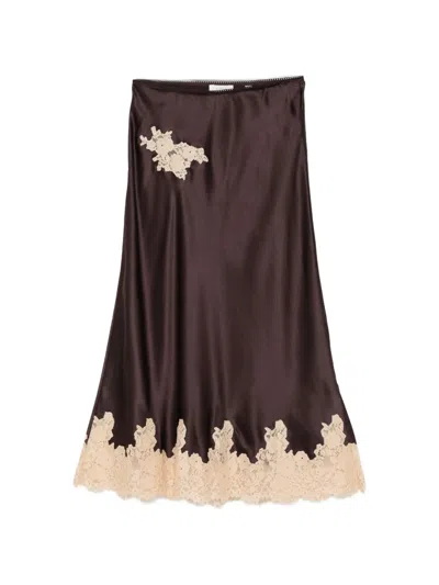 Doen Elowette Lace-trim Midi Skirt In Brown