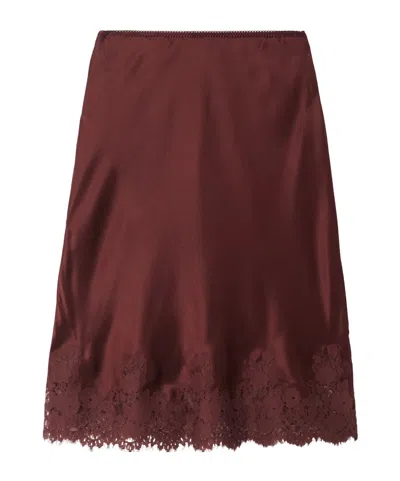 Doen Elowette Lace-trimmed Silk-satin Midi Skirt In Brown