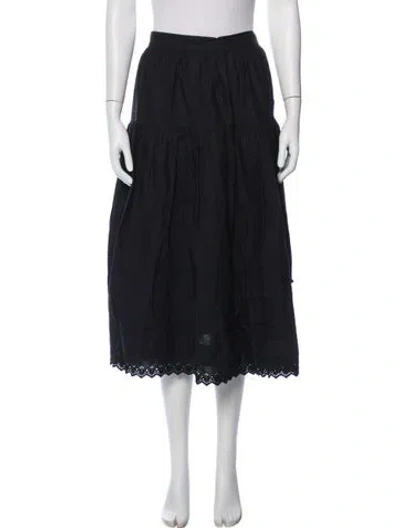 Pre-owned Doen Embroidered Accent Long Skirt In Black