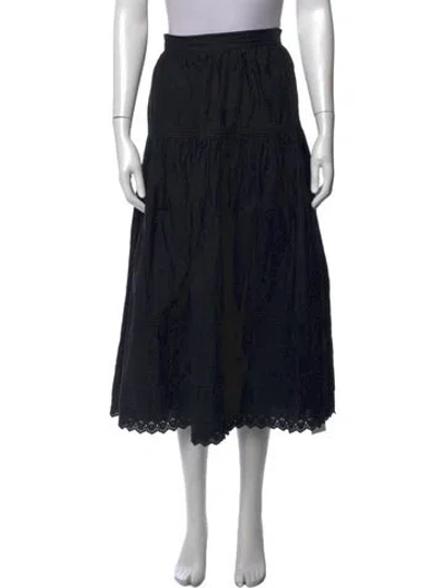 Pre-owned Doen Embroidered Accent Long Skirt In Black