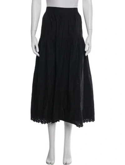Pre-owned Doen Embroidered Accent Midi Length Skirt In Black