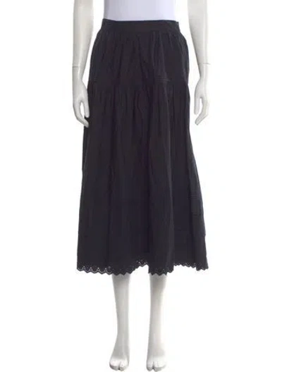Pre-owned Doen Embroidered Accent Midi Length Skirt In Black