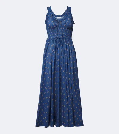 Doen Emmaretta Floral Cotton Midi Dress In Blau