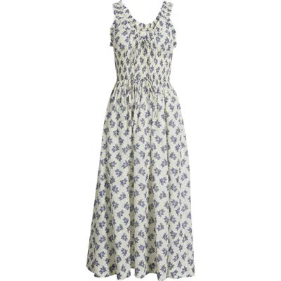 Doen Dôen Emmaretta Floral Shirred Organic Cotton Voile Dress In Gray