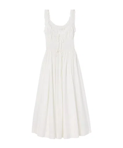 Doen Emmaretta Tie-detailed Shirred Cotton-voile Midi Dress In White