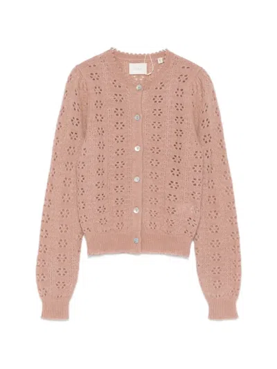 Doen Emory Open-work Knitted Cardigan In Pink