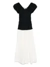 Doen Enya Two-tone Ruched Organic Cotton-poplin Midi Dress In 黑色
