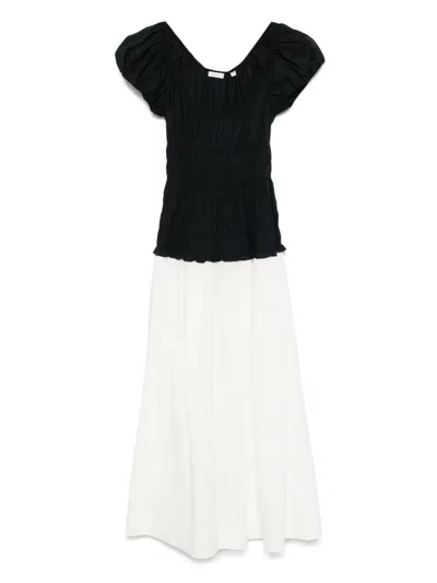 Doen Enya Two-tone Ruched Organic Cotton-poplin Midi Dress In Black