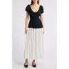 Doen Enya Two-tone Ruched Organic Cotton-poplin Midi Dress In Black With Salt
