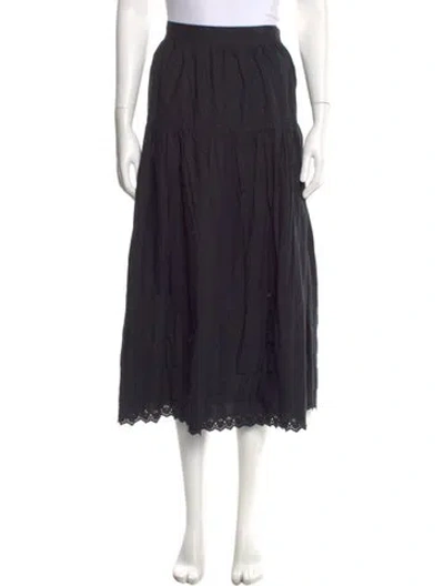 Pre-owned Doen Eyelet Trim Midi Length Skirt In Black