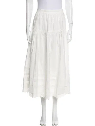 Pre-owned Doen Eyelet Trim Midi Length Skirt W/ Tags In White