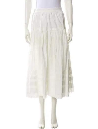Pre-owned Doen Eyelet Trim Midi Length Skirt In White