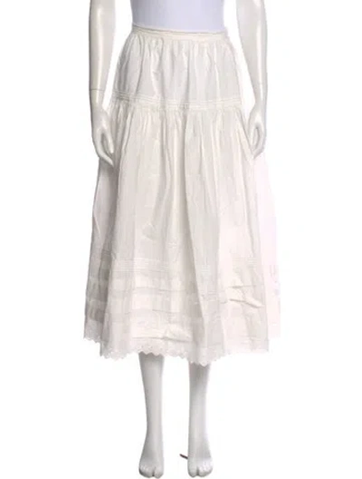 Pre-owned Doen Eyelet Trim Midi Length Skirt In White