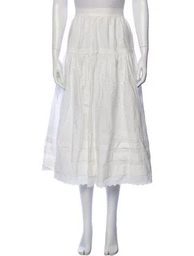 Pre-owned Doen Eyelet Trim Midi Length Skirt In White
