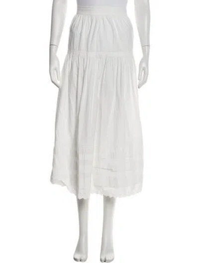 Pre-owned Doen Eyelet Trim Midi Length Skirt In White
