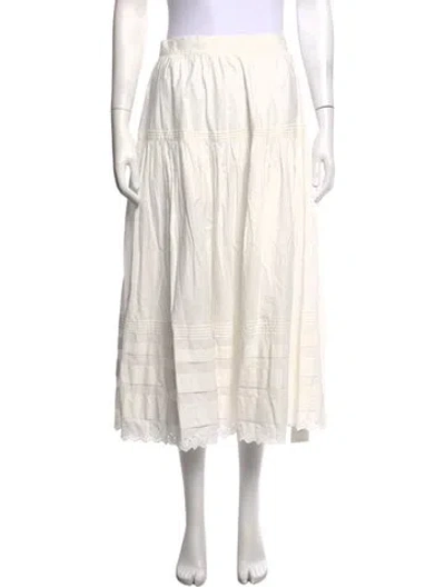 Pre-owned Doen Eyelet Trim Midi Length Skirt In White