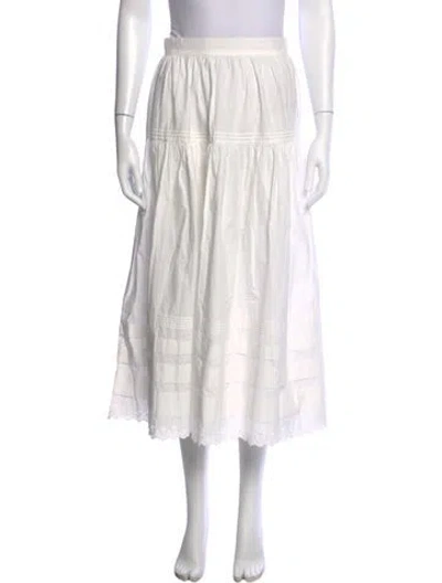 Pre-owned Doen Eyelet Trim Midi Length Skirt In White