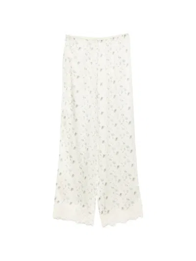 Doen Felise Floral-print Lace-trim Trousers In White