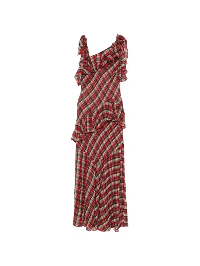 Doen Fernanda Ruffled Plaid Maxi Dress In Red