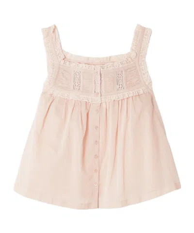 Doen Fidella Cropped Lace-trimmed Organic Cotton-voile Top In Pink