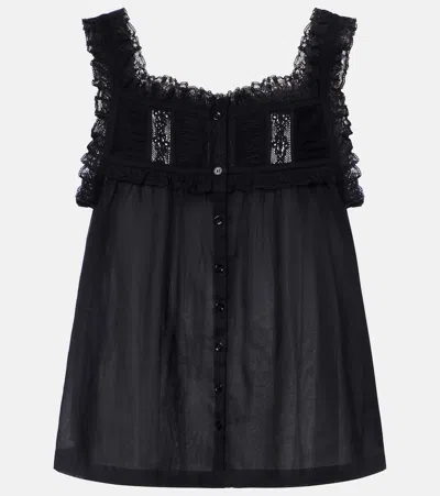 Doen Fidella Lace-trimmed Cotton Top In Black