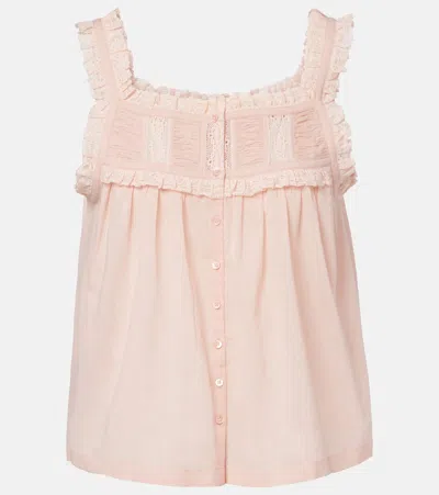 Doen Fidella Lace-trimmed Cotton Top In Pink