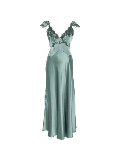 Doen Fiona Lace-trim Satin Midi Dress In Green