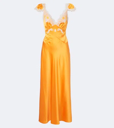 Doen Dôen Fiona Lace-trimmed Silk Satin Maxi Dress In Orange