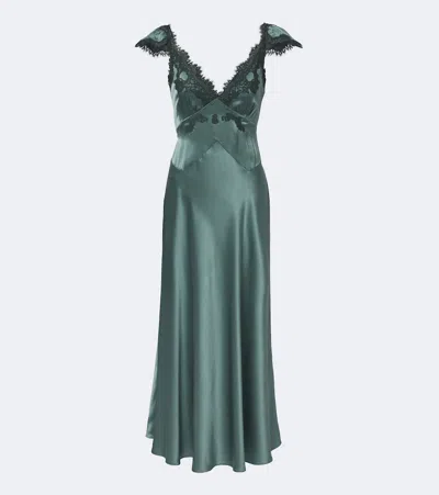 Doen Dôen Fiona Lace-trimmed Silk Satin Slip Dress In Green