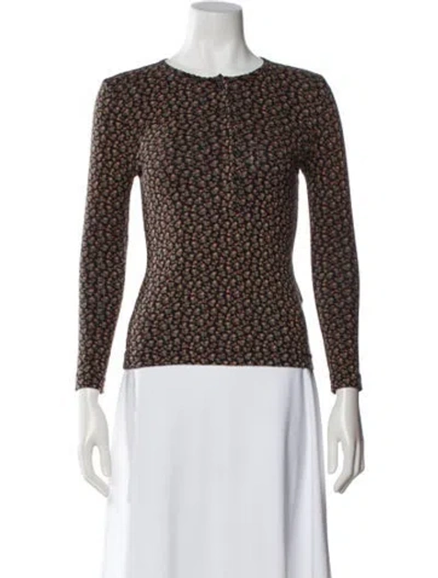 Pre-owned Doen Floral Print Crew Neck Blouse In Black