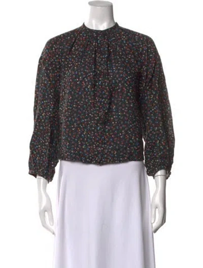 Pre-owned Doen Floral Print Crew Neck Blouse In Black