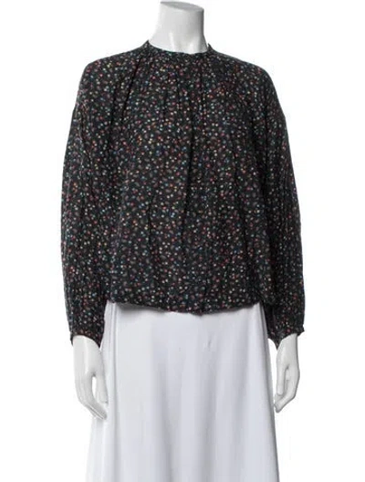 Pre-owned Doen Floral Print Crew Neck Blouse In Black